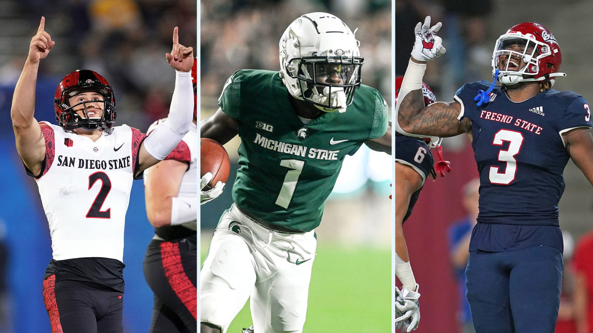 SDSU's Matt Araiza, MSU's Jayden Reed and Fresno State's Arron Mosby